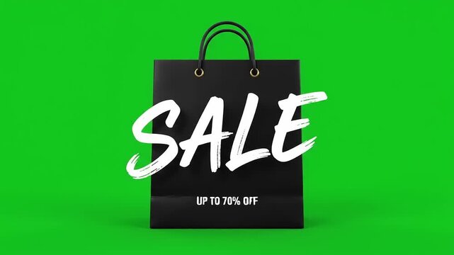 Black Friday sale shopping bag with discount on green screen
