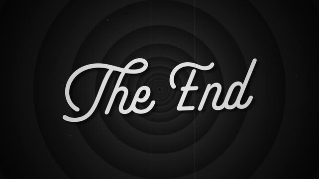 The End Handwritten Text Animation with Vintage Film Grain Background