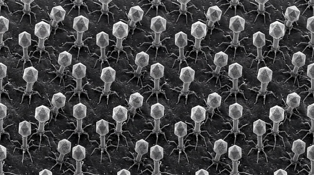 Scanning electron microscope bacteriophage seamless pattern in a scientific setting