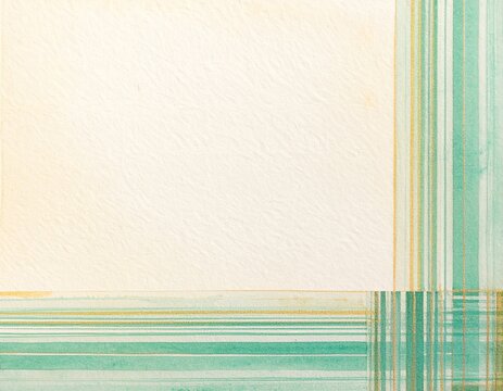 Green and gold striped watercolour border frame on cream paper