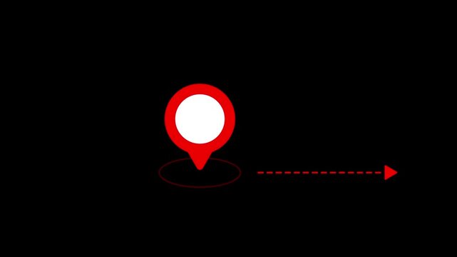 Minimal map location pin animation with dotted path line on transparent background. Travel concept icon with map pin. Location pin and dotted line path destination for travel and logistics navigation.