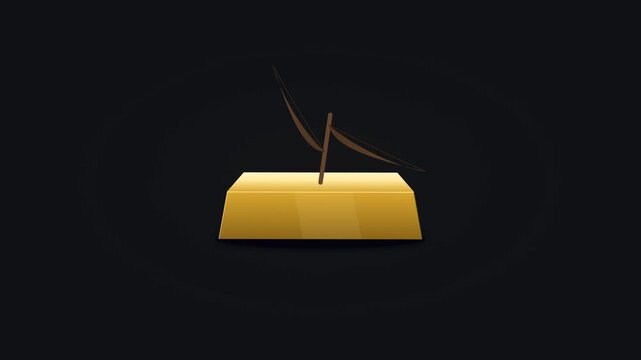 A premium conceptual 3D motion graphic of a gold bar with a healthy green sprout that sways naturally before gradually wilting and turning brown.