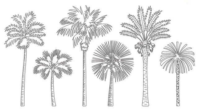Vector set of palm trees in elevation view for use in architectural drawings 