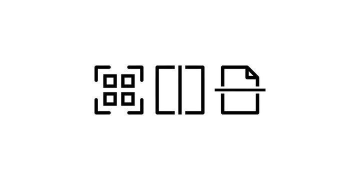 QR code scanner and document scanning icons for digital data and information processing.