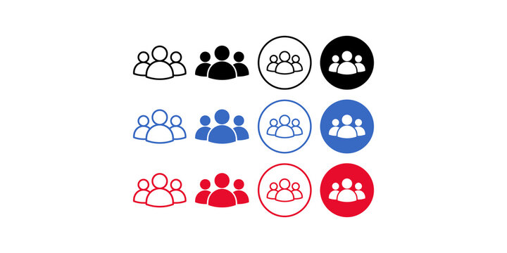 User group icons in various colors and styles for social network communication and team management web.