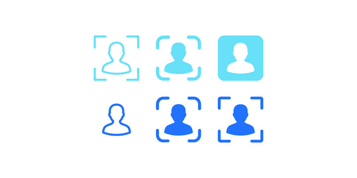 Facial recognition scan frames and user avatar icons for biometric authentication security system designs.