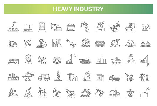 Heavy Industry, Engineering and Manufacturing Line Icons