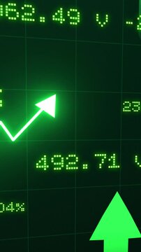 Vertical Stock Market Growth Animation with Rising Chart and Upward Arrow