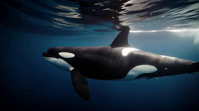 Majestic ocean creature gliding gracefully through deep blue waters in underwater marine life scene