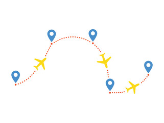 Horizontal Wavy Flight Route Vector Concept With Airplanes And Location Pins For Travel And Navigation Themes © ARTIVO