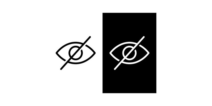 Eye with a slash icon on transparent background with a white version on a black rectangle.