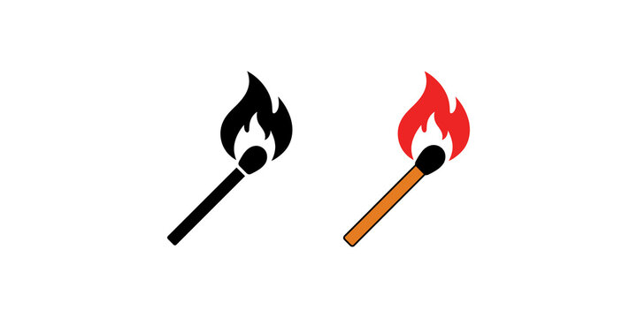 Two matches one black one orange and red for fire ignition and lighting up themes.