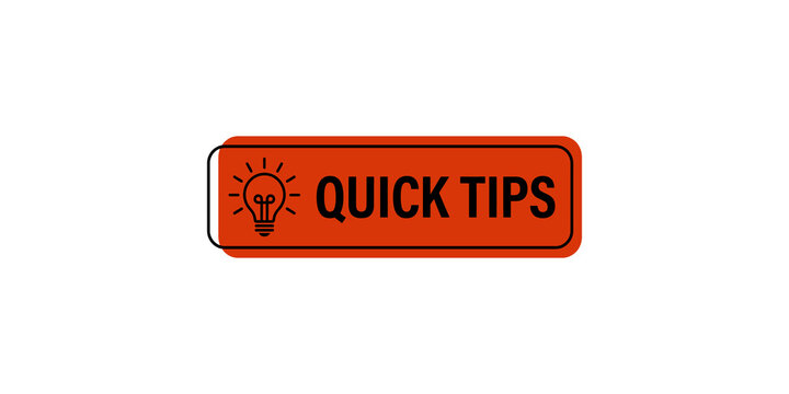 Quick tips red button with light bulb icon vector graphic illustration on transparent background.