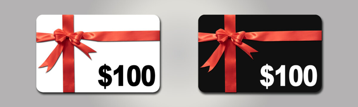 Minimal gift card design vector with 100, 300, 500 and 1000 dollar. Shopping gift card in minimal design.