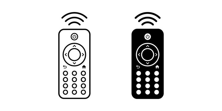 Smart TV wireless remote controls outlines and solid black glyphs for technology design concepts.