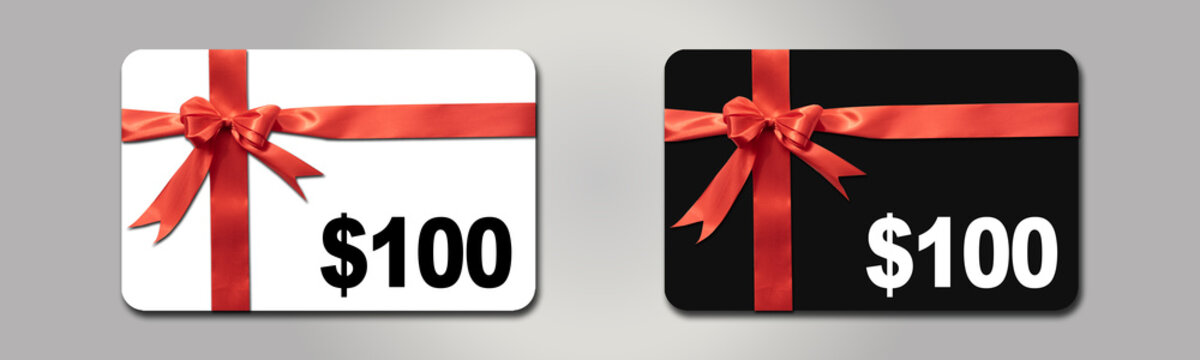 Minimal gift card design vector with 100, 300, 500 and 1000 dollar. Shopping gift card in minimal design.