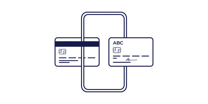 Mobile payment concept design with digital smartphone frame and credit cards for financial transaction UI.