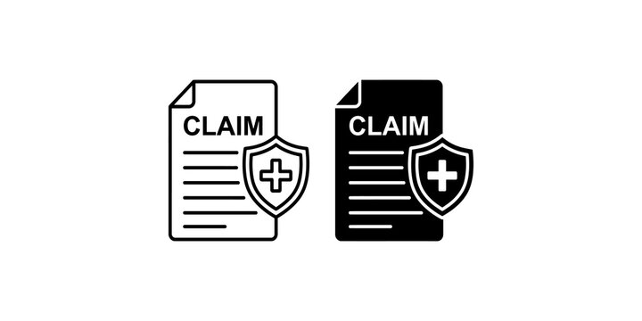 Medical insurance claim document icons with shield and cross symbols for healthcare policy processing needs.
