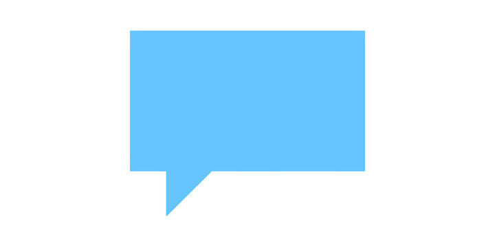 Minimalist blue square speech bubble for communication messaging and digital chat interface design elements.