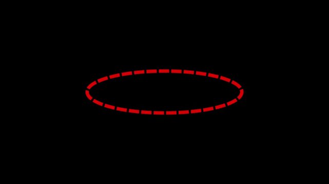 Red dashed oval ring outline animation on black background seamless 4K loop