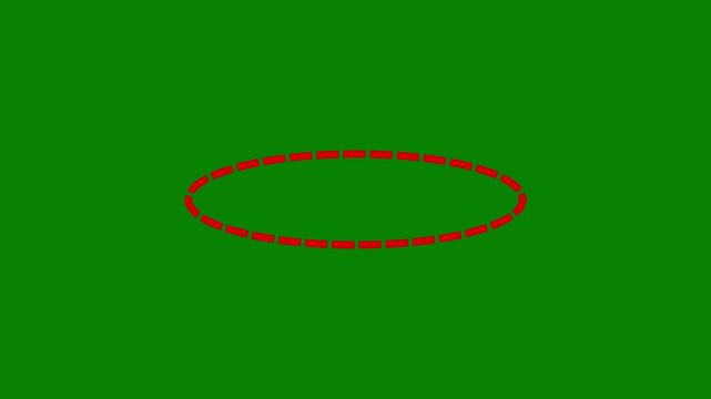 Red dashed oval ring outline animation on green background seamless 4K loop