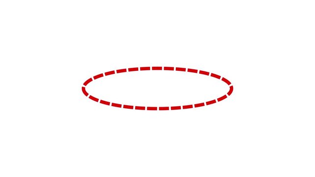 Animated red dashed oval outline ring on white background 4K seamless loop