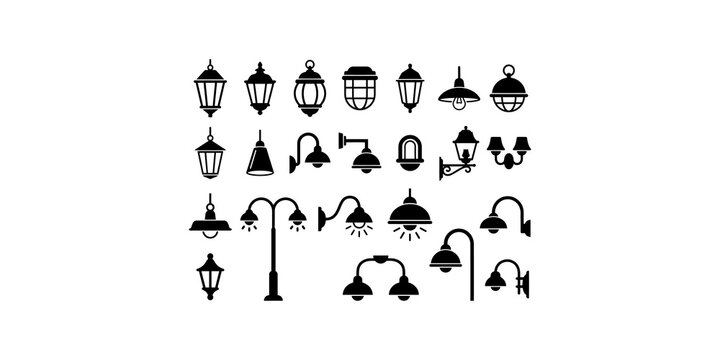Assortment of vintage and modern outdoor street lamps for architectural decoration.