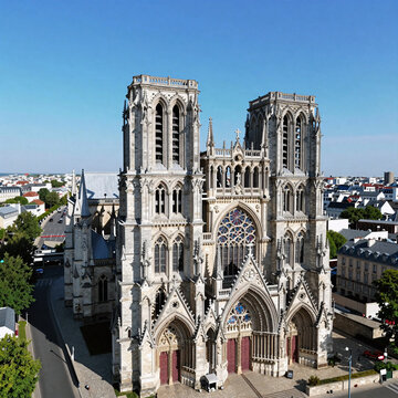 Glitch Art Church 12Th Century. Aerial View Of The 12Th-Century Roman Catholic Church (Saint Etienne Cathedral) In Meaux, Near Paris, France