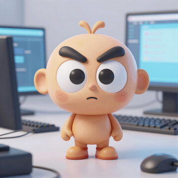 Retrofuturism Cartoon Keypad. A Cartoon Image Of A Miniature Man On A Computer