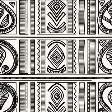 African Tribal Art Seamless Job. Hand-Drawn Seamless Business Pattern Background