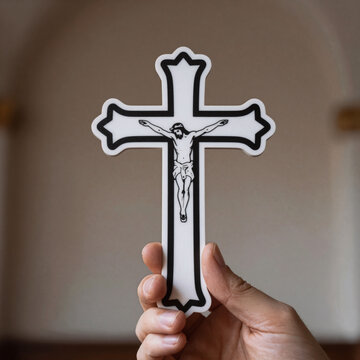 Gothic Church Easter. Digital Cross Line Art Conveying Hope, Faith, And Religious Themes Associated With Church Or Christianity