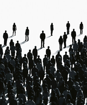 Large crowd silhouette white background people standing group gathering social distance shadow community diversity urban anonymous