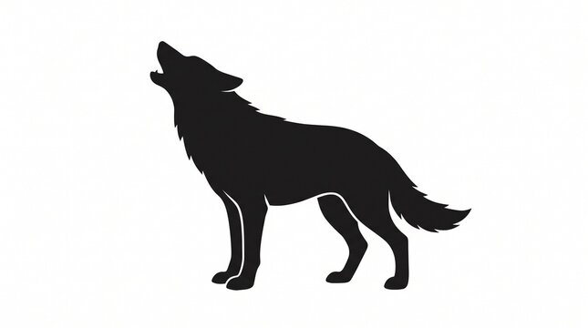 Silhouette of a Wolf Howling: A stark black silhouette of a wolf stands on a white background, its head tilted back as it lets out a powerful howl. Evokes a sense of wildness, solitude.