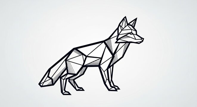 Geometric low-poly fox illustration on white background.