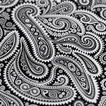 Whimsical Seamless Paisley. A Seamless Pattern Showcasing Black And White Paisley Design