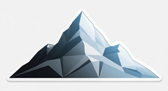 Geometric low poly mountain peak on white background.