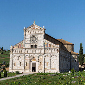 Celtic Art Church 12Th Century. Medieval Church, Collegiata Di San Quirico D'Orcia In Tuscany, Italy Dating Back To The 12Th Century