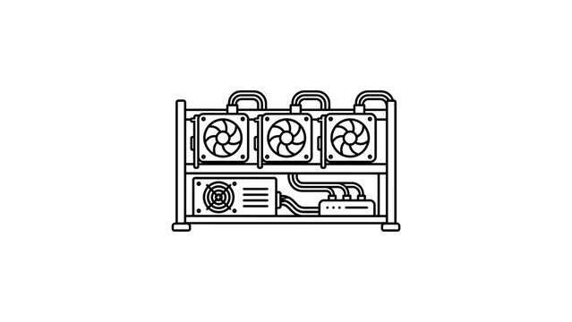 Gpu mining rig outline icon showing hardware for crypto generation.