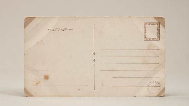 Vintage postcard reverse side with stamp box and address lines on aged isolated on transparent background.