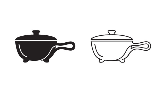 fondue pot silhouette with line art vector icon featuring cooking