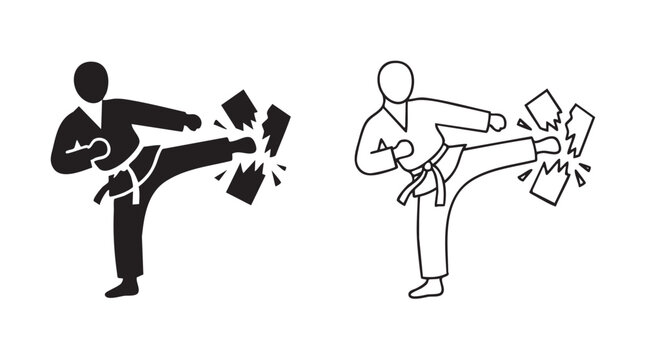 taekwondo kick silhouette with line art vector icon featuring martial