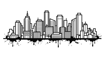Obraz premium Black Ink City Skyline Silhouette in Architectural CAD Vector Style