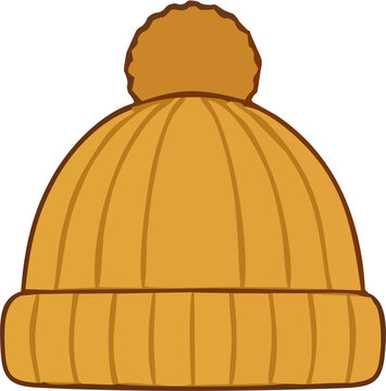 Yellow Knitted Wool Beanie Hat with Pompom Vector Illustration