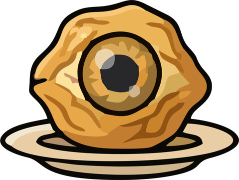 Monster Eyeball on Plate Vector Illustration for Halloween