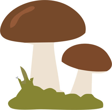 Mushrooms Growing in Grass Vector Illustration with Colorful Toadstools, Forest Fungi, Autumn Leaves and Natural Organic Elements Isolated on White Background