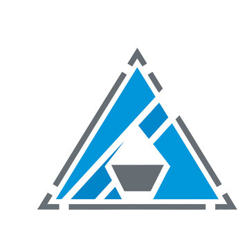 Abstract geometric triangle logo with blue and gray elements