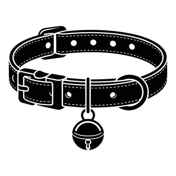Black pet collar with buckle and bell is a silhouette