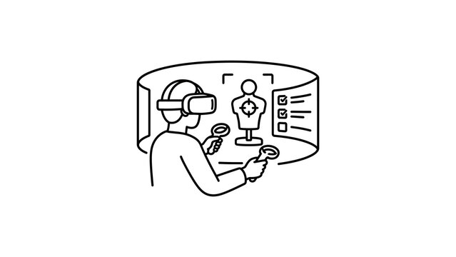 virtual reality line icon for online game with vr headset and controller.