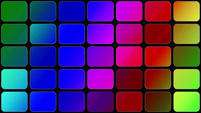Abstract Digital Grid of Colorful Glowing Rectangular Panels.