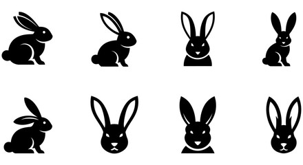 Collection of black rabbit silhouettes against a white background bunny © Imdadul_Studio